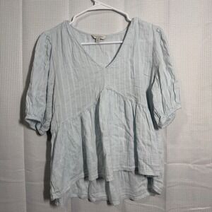 Lucky‎ Brand Babydoll Top Small Light Blue Striped Peplum V-Neck